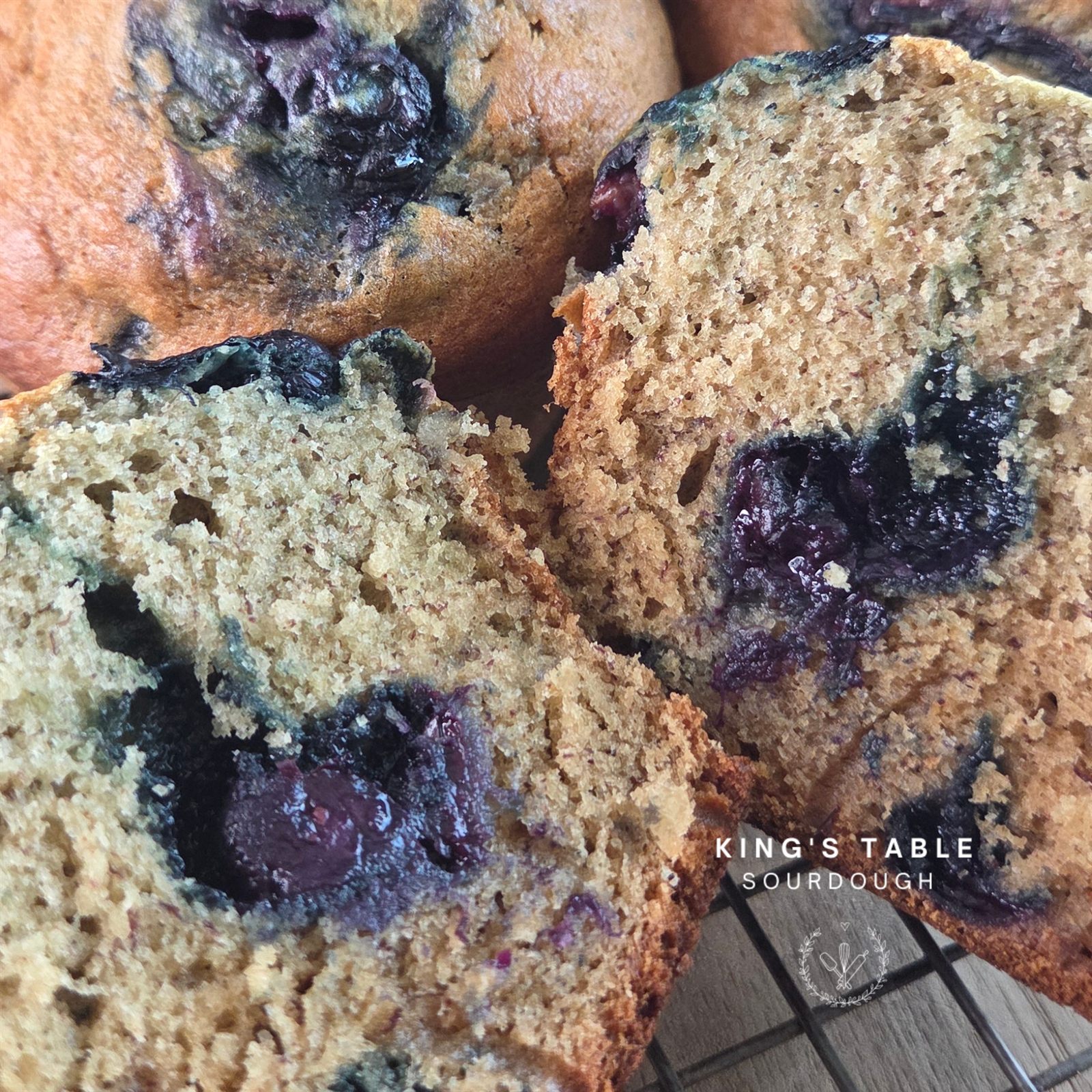 Sourdough blueberry and banana muffins with juicy blueberries